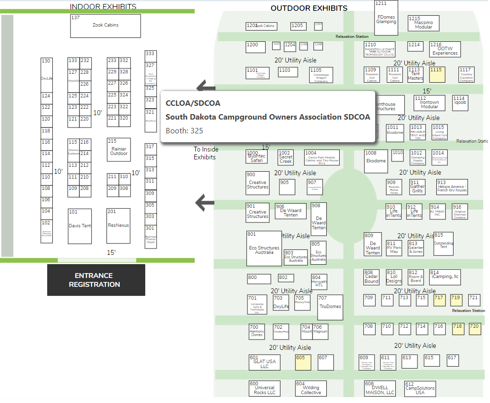 Map of the 2023 Glamping Show Americas expo layout